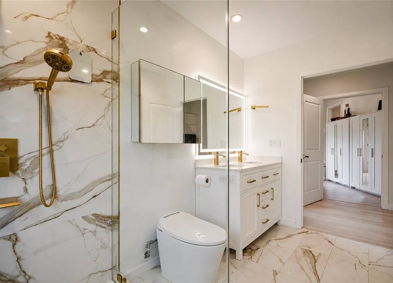 Spa-like marble bathroom in our medical detox suite