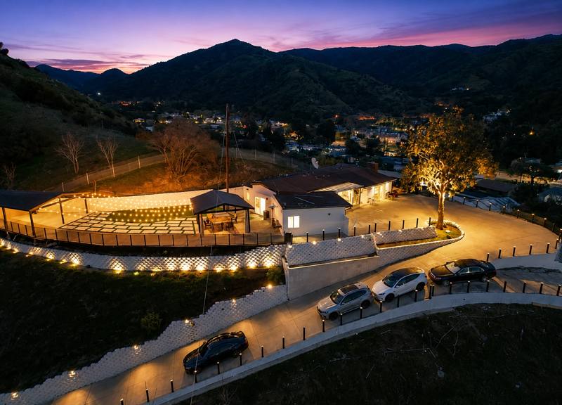 Aerial view of facility at night