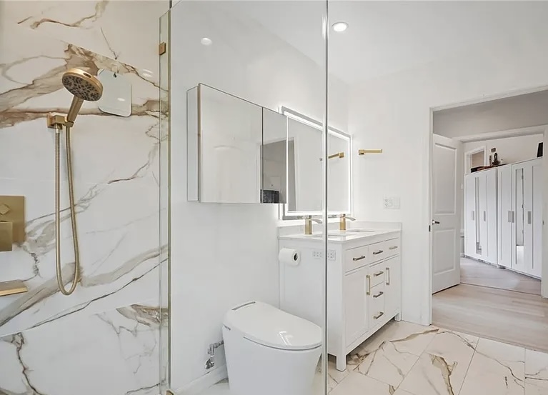 Spa-like marble bathroom in our medical detox suite