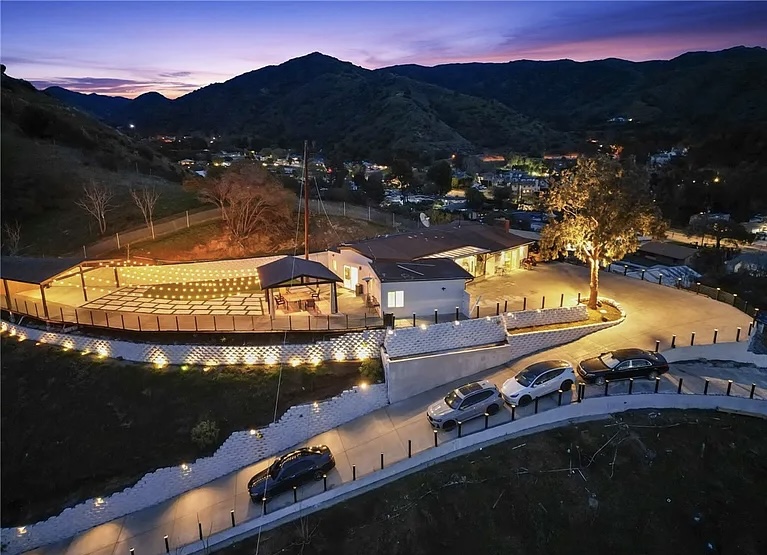 Aerial view of facility at night