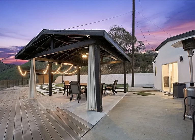 Outdoor gazebo with string lights for group activities